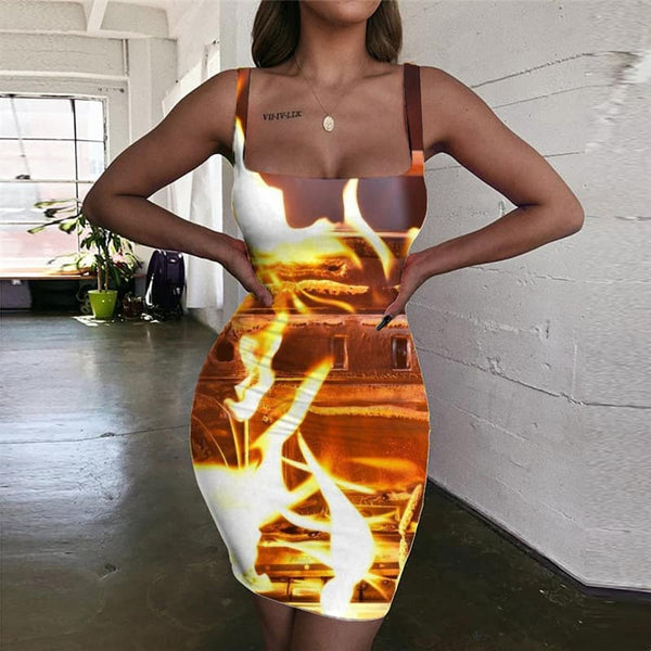 Flame Dresses Women Radio Vestido Sexy Music Ladies Dresses Womens Clothing