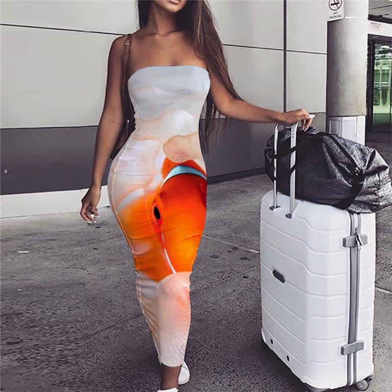 Fish Dress Women Animal 3d Print Gothic Vestido Sexy Space Bodycon Dress Bubble Boho