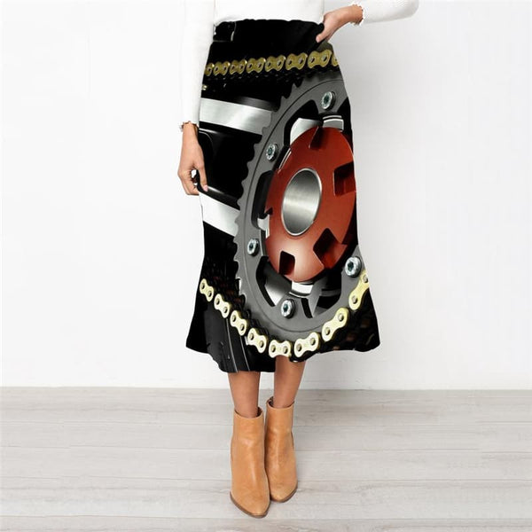 Engine Skirt Women Gear School skirt Metal High waist skirts Womens Clothing