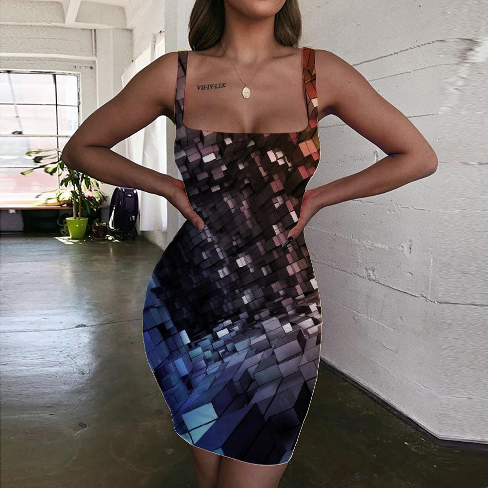 Geometric Dresses Women Psychedelic Sundress Vortex Bodycon Dress - KYKU