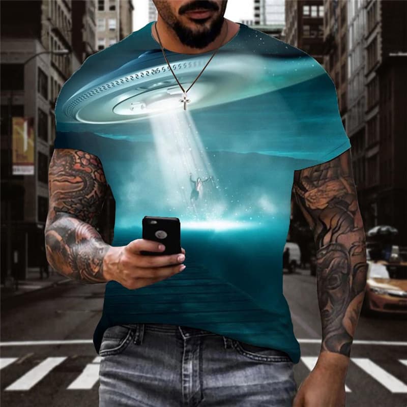 Ufo T-shirt Men Galaxy Anime Clothes Space Funny T shirts Universe Shirt Print