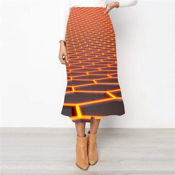 Geometric Skirts Women Psychedelic Rock Frauen Vortex School skirt Honeycomb Skirt Ladies Square High waist skirts - KYKU
