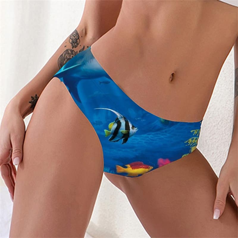 Shark Panties Women Fish Tanga Animal Underwear Ocean Pantys Blue Seamless