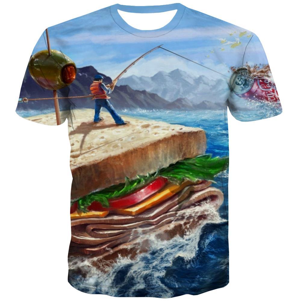 fishing T-shirt Men fish Shirt Print sandwich Tshirts Cool Short Sleeve Hip hop - KYKU