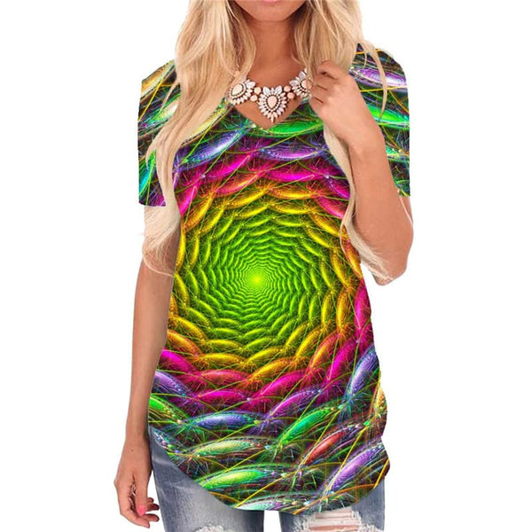 Geometric T-shirt women Psychedelic Funny T shirts Vortex V-neck Tshirt Colorful Tshirts Printed