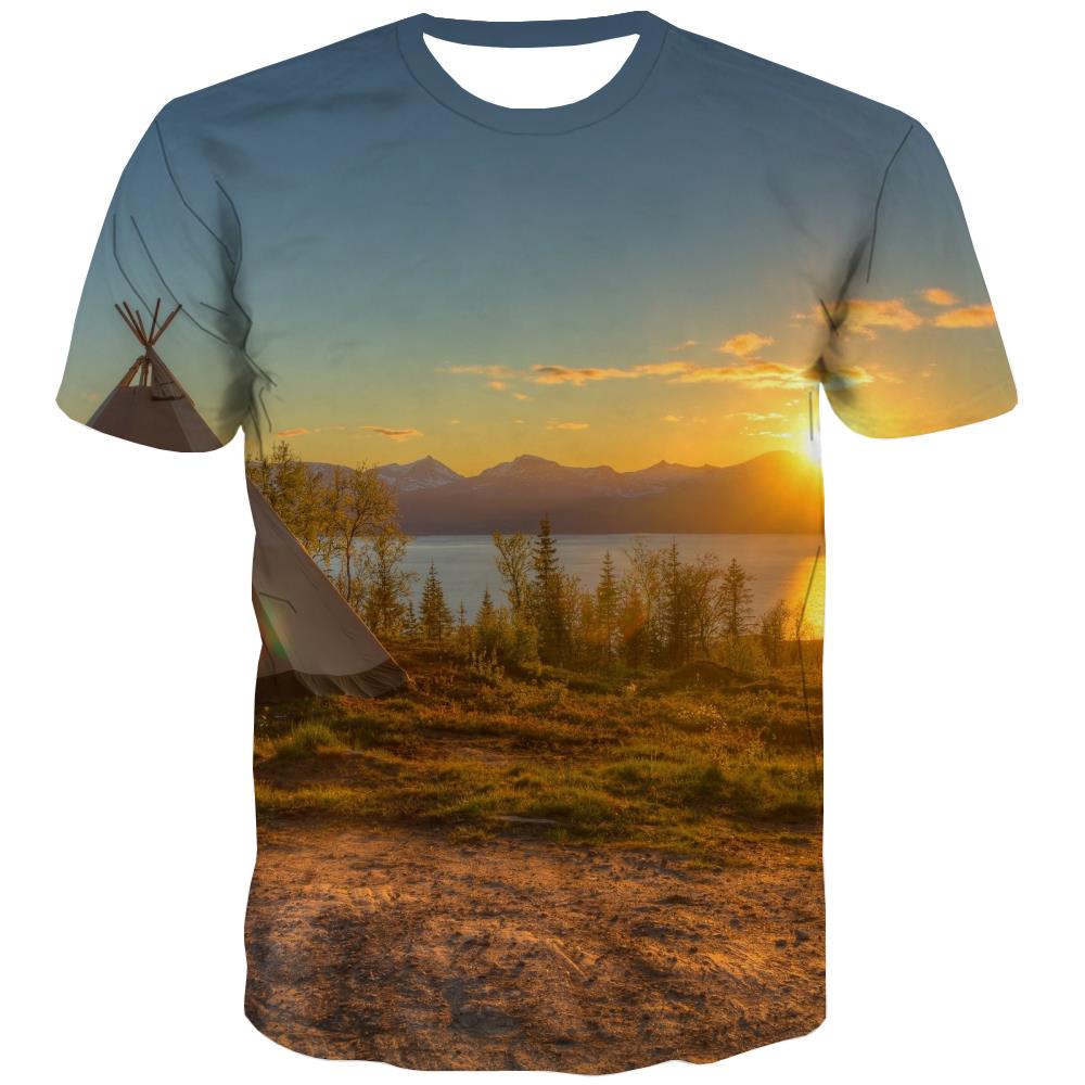 Camping T-shirt Men Sunset Shirt Print Forest Tshirt Printed Flame T-shirts 3d