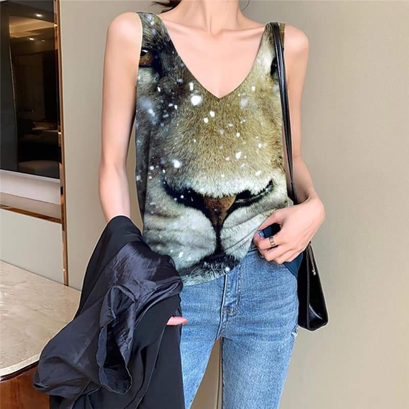 Lion Tank Top Women Animal Vest Print Anime Funny Top Snowflake Vest Printed Harajuku Sleeveless 3d - KYKU