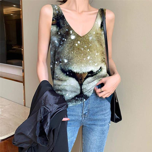 Lion Tank Top Women Animal Vest Print Anime Funny Top Snowflake Vest Printed Harajuku Sleeveless 3d - KYKU
