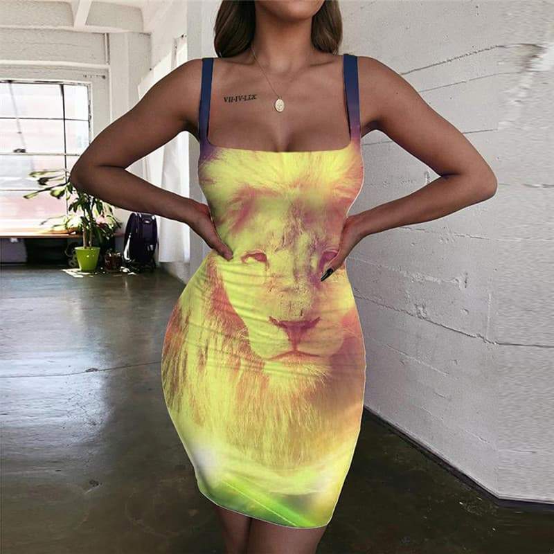 Lion Dress Women Animal Vestido Sexy Anime Sundress Galaxy Bodycon Dress Colorful 3d Print - KYKU