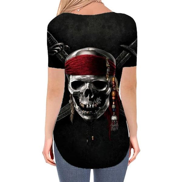 
Skull T-shirt women Punk T-shirts 3d Pirate V-neck Tshirt Knife Shirt Print
                