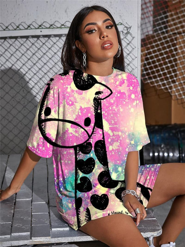 
Giraffe T Shirt Women Lovely Punk Rock Animal T-shirts 3d Colorful Shirt Print
                
