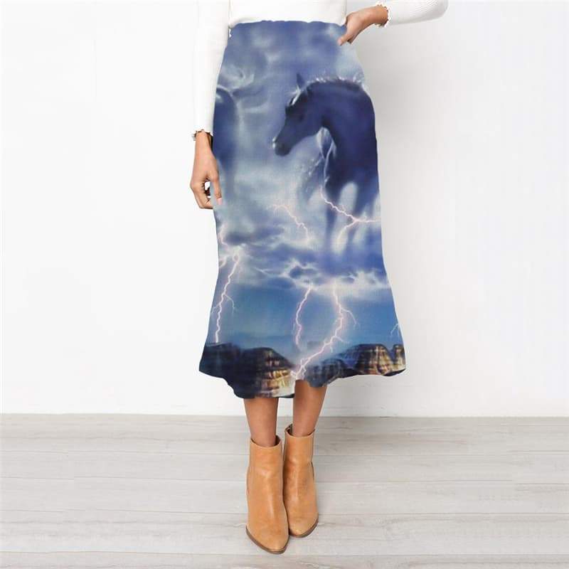 Indios Skirts Women Horse Rock Frauen Lightning High waist skirts War Skirt Ladies - KYKU