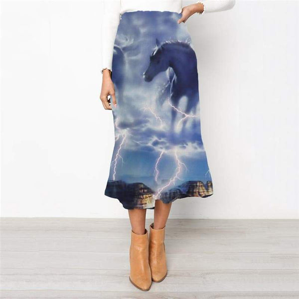 Indios Skirts Women Horse Rock Frauen Lightning High waist skirts War Skirt Ladies - KYKU