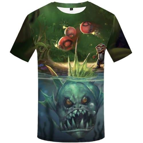 Fish T shirts Men League Of Legends Tshirts Novelty Piranha Tshirts Casual Game Tshirt Printed War Tshirt Anime Short Sleeve - KYKU