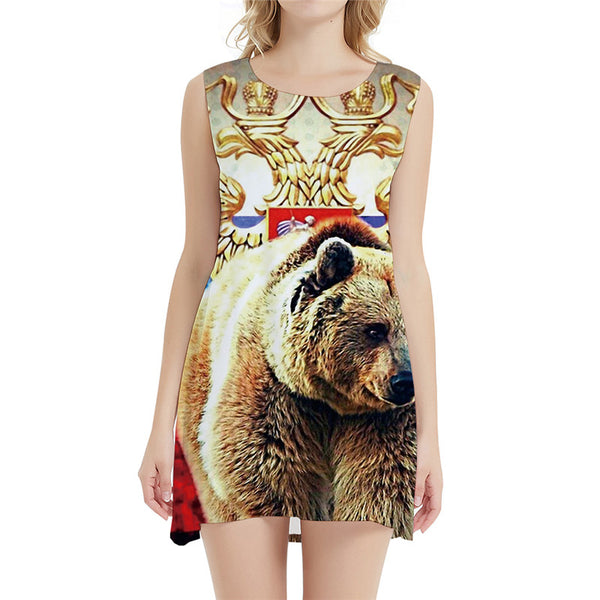 Bear Dress Women Animal 3d Print Russia Office Metal Korean Style War Sundress Womens Clothing Vintage