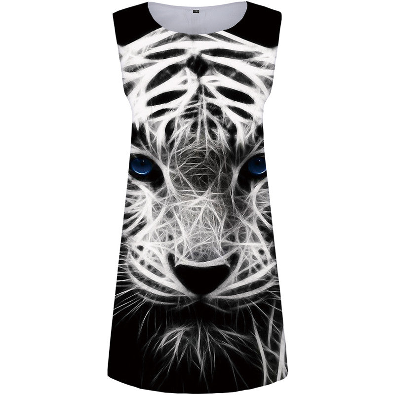 Tiger Dress Women Animal Boho Black Tank Black And White Ladies Dresses Gothic Beach Womens Clothing Summer
