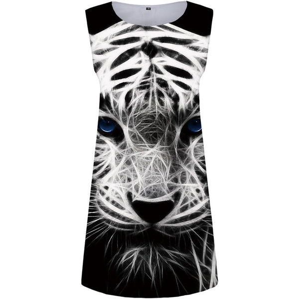 Tiger Dress Women Animal Boho Black Tank Black And White Ladies Dresses Gothic Beach Womens Clothing Summer