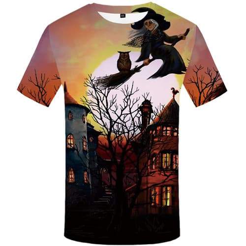 Halloween T-shirt Men Witch Tshirt Anime Castle Tshirts Casual Moon T-shirts 3d Owl Tshirts Cool Short Sleeve Hip hop Men - KYKU