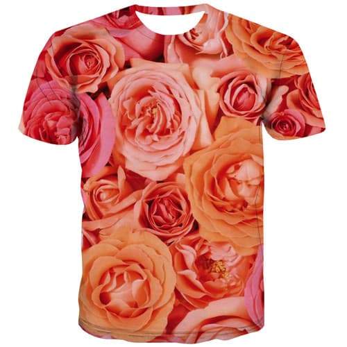Rose T-shirt Men Pink Tshirts Cool Flower Tshirt Printed Harajuku T-shirts Graphic Short Sleeve Fashion Men New Streetwear - KYKU