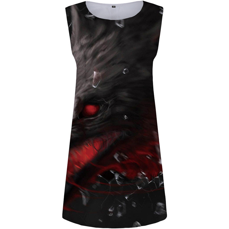 Wolf Dress Women Animal Vestido Sexy Black Party War Beach Blood Tank Womens Clothing Elegant