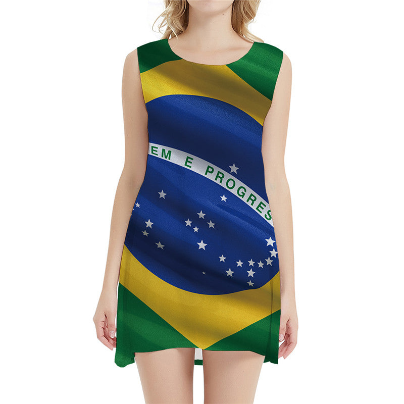 Brazilian Flag Dress Women Harajuku Vestido Sexy Colorful Office Brazil 3d Print Geometric Sundress Womens Clothing Vintage