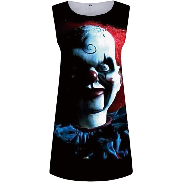 
Clown Dresses Women Graffiti Halter Sleeveless Black Bodycon Dress Gothic Ladies Dresses Rock Sundress Womens Clothing Summer
                