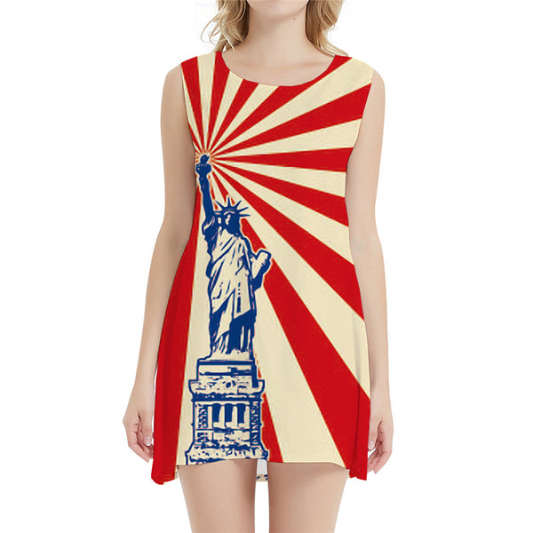 Statue Of Liberty Dresses Women Retro Bodycon Dress Colorful Vestido Sexy Psychedelic 3d Print United States Sundress