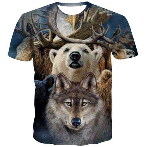Bear T-shirt Men Animal Shirt Print Wolf Tshirts Cool Eagle Tshirts Casual War Tshirt Printed Short Sleeve Full Print Mens - KYKU
