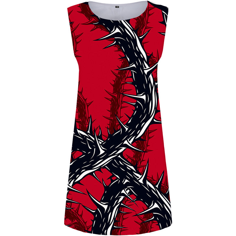 Red Dress Women Branch 3d Print Thorn Party Gothic Korean Style Womens Clothing Summer