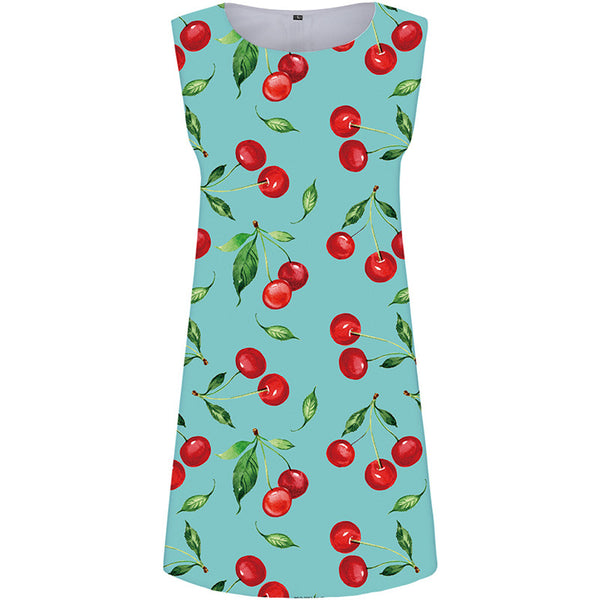 Cherry Dress Women Leaf Ladies Dresses Fruit Office Green Sundress Womens Clothing Casual