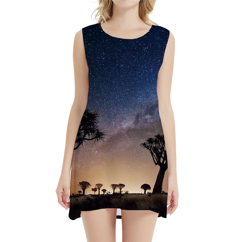 Galaxy Dress Women Tree Sundress Mountain Vestido Sexy Harajuku Beach Gothic Korean Style Womens Clothing Elegant