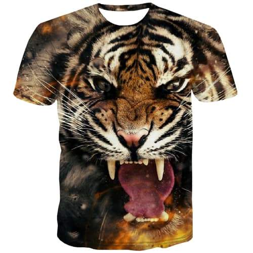 Tiger T-shirt Men Animal T shirts Funny Ferocious T-shirts 3d Funny Tshirt Printed Halloween Tshirt Anime Short Sleeve T shirts - KYKU