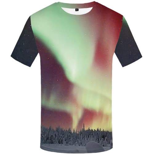 Aurora T-shirt Men Colorful Tshirt Anime Nebula Tshirts Casual Forest T shirts Funny Harajuku Shirt Print Short Sleeve Hip hop - KYKU