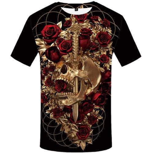 Skull T-shirt Men Metal Tshirts Cool Rose T-shirts Graphic War Tshirt Printed Harajuku T-shirts 3d Short Sleeve summer Men/women - KYKU