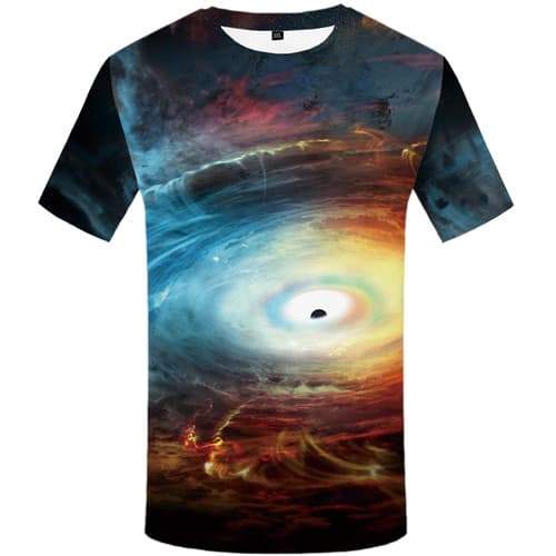 Space Galaxy T-shirt Men Black Hole T-shirts Graphic Colorful Tshirts Cool Lightning Tshirts Casual Nebula Tshirts Novelty - KYKU