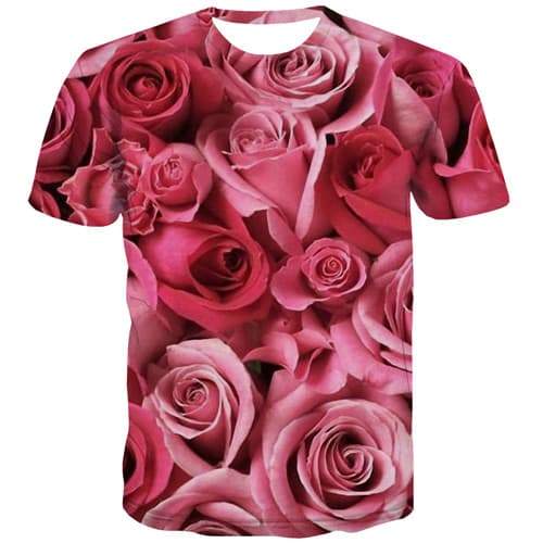 Rose T-shirt Men Flower Tshirts Casual Harajuku Shirt Print Pink Tshirt Anime Novel Tshirts Cool Short Sleeve T shirts Men women - KYKU