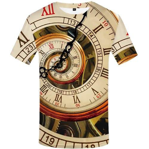 Clock T shirts Men Metal T shirts Funny Vortex Tshirts Casual Mechanical Tshirts Cool Geometric T-shirts Graphic Short Sleeve - KYKU