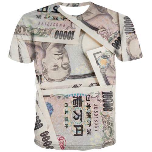 Japan Yen T shirts Men Japan T-shirts Graphic Money T-shirts 3d Harajuku Tshirt Printed Abstract Tshirts Casual Short Sleeve - KYKU