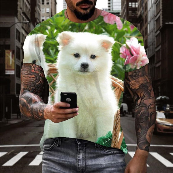 
tshirt Little White dog top tee Puppy Cute Pets Casual man big Smart dogs art costume
                