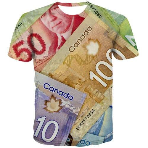 Money T shirts Men Maple Leaf T-shirts 3d Canadian Dollar Tshirt Printed Canada Tshirts Novelty Harajuku Tshirts Cool - KYKU