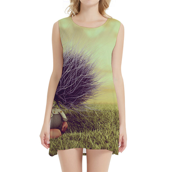 Clown Dress Women Harajuku Ladies Dresses Cartoon Vestido Sexy Weed Halter Sleeveless Gothic Bodycon Dress Womens Clothing Party