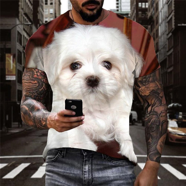 
Little White dog tshirts Puppy Cute Pets t shirt 3D man big Smart dogs Cool art costume
                
