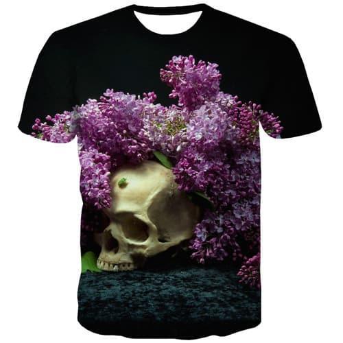 Skull T-shirt Men Flower T-shirts Graphic Punk Rock Shirt Print Hip Hop Tshirts Cool Harajuku Tshirt Anime Short Sleeve - KYKU