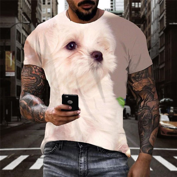 
tshirt Little White dog Puppy Cute Pets Novelty 3D shirt big Smart dogs man art costume Casual
                