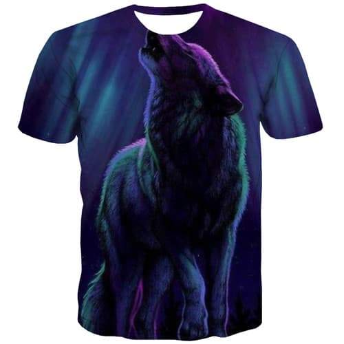 Wolf T-shirt Men Graffiti Tshirts Cool Aurora T-shirts Graphic Purple T-shirts 3d Punk Tshirts Novelty Short Sleeve T shirts Men - KYKU