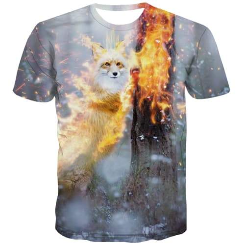 Wolf T shirts Men Flame Shirt Print Hip Hop Tshirt Anime Street Tshirt Printed Harajuku Tshirts Casual Short Sleeve T shirts - KYKU