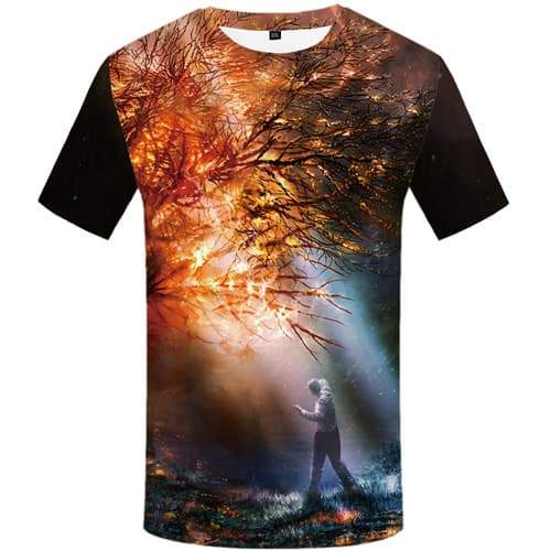 Flame T shirts Men Forest T-shirts Graphic Rainbow Tshirt Printed Character Shirt Print Tree Tshirts Cool Short Sleeve Hip hop - KYKU