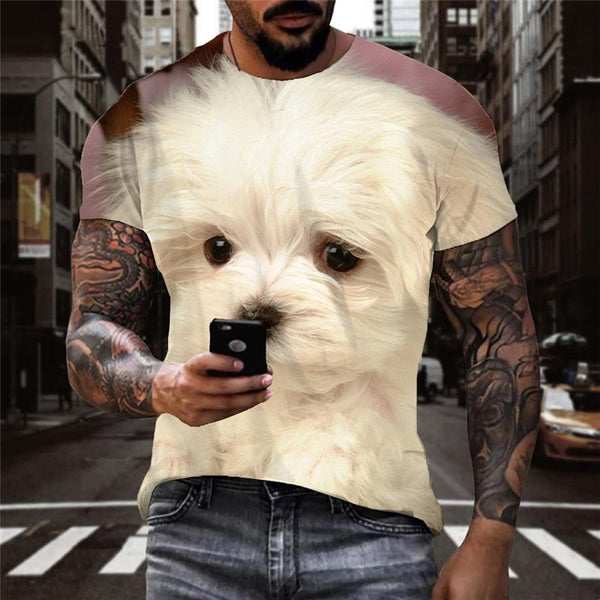 
t shirt Little White dog Puppy Cute Pets Hip hop tshirt 3D big Smart dogs art costume man Casual
                