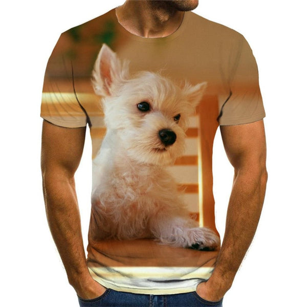 shirts Little White dog Puppy Cute Pets Print clothes man Casual big Smart dogs art costume