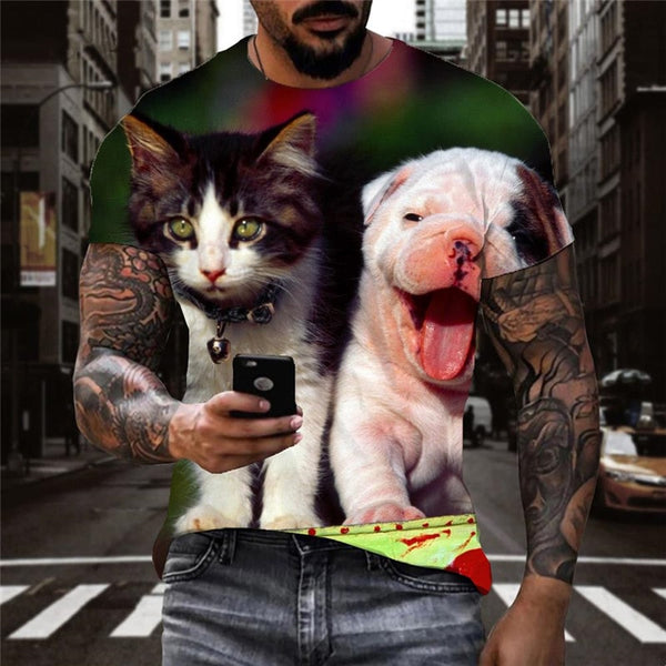 
tshirt animal shirt tee docile pets men cat and dog art costume Cool
                